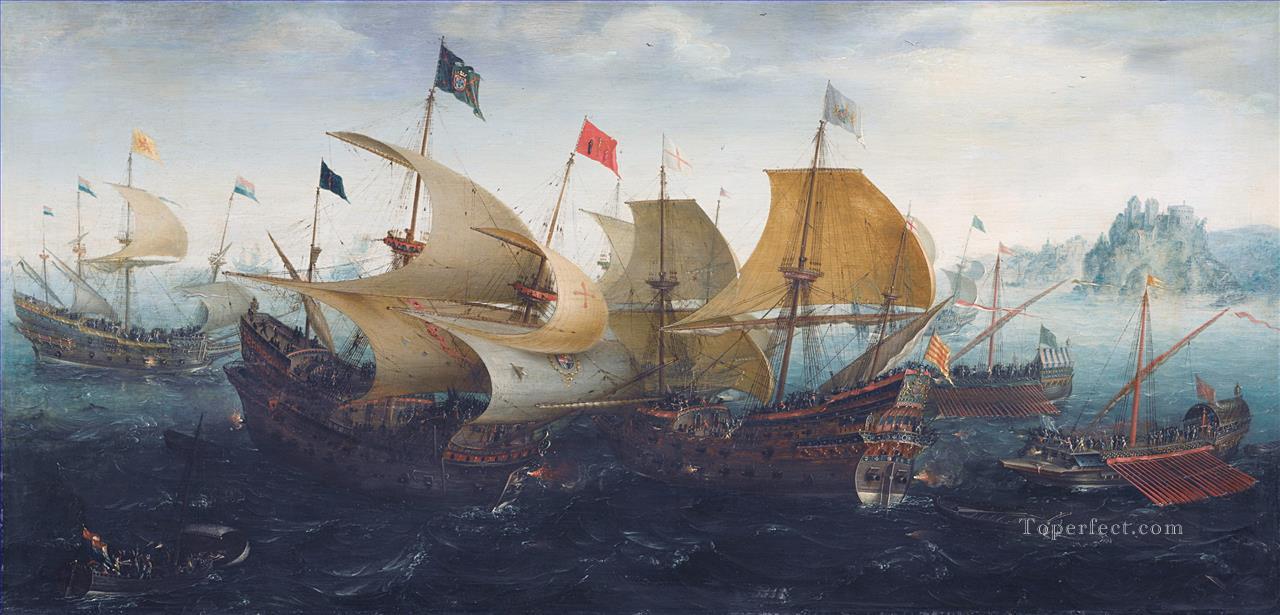 Aert Anthonisz The battle of Cadix 1608 Naval Battles Oil Paintings